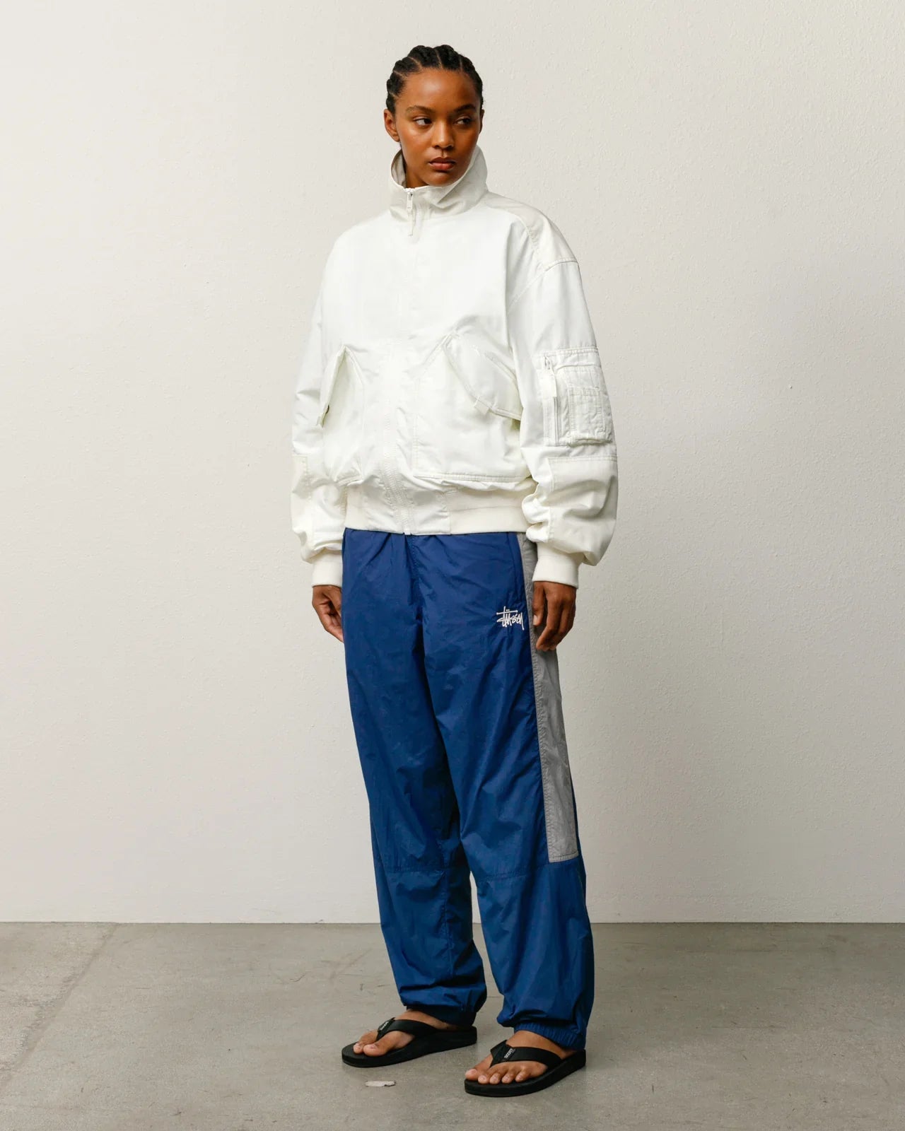 STUSSY MOCK NECK FLIGHT BOMBER WHITE