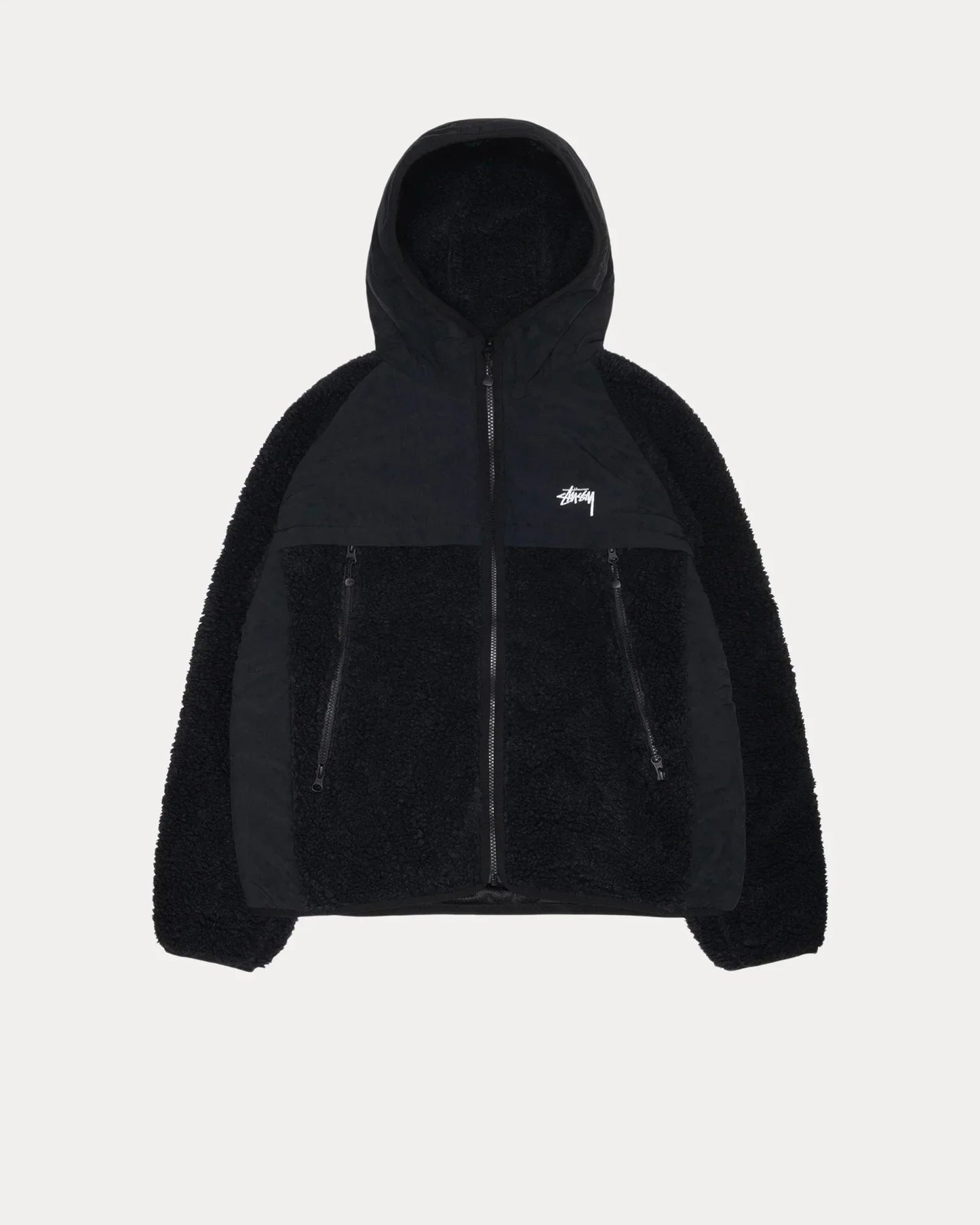 STUSSY SHERPA PANELED HOODED JACKET
